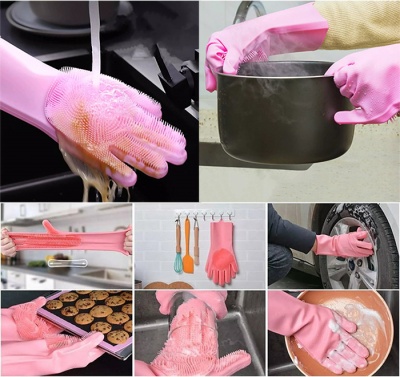 Силиконовые перчатки для уборки Xiaomi Silicone Cleaning Glove Pink (HH674)